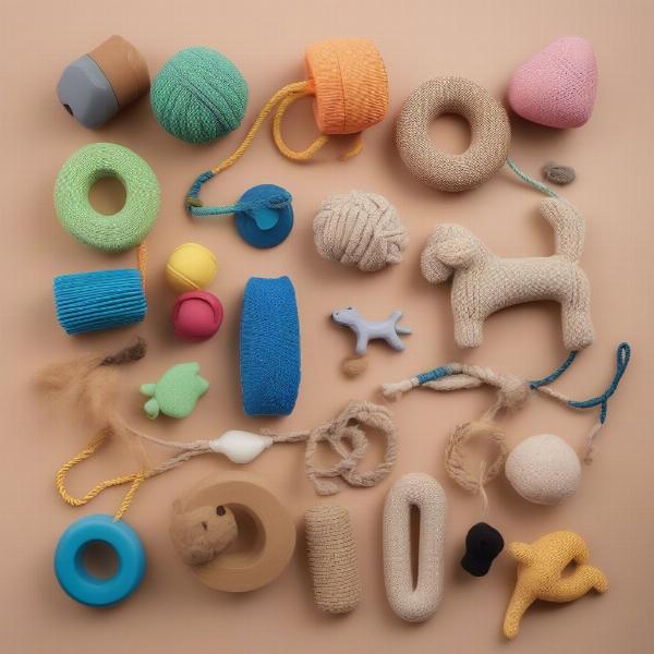 Various materials used in dura play dog toys