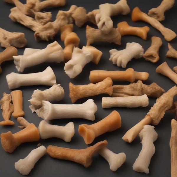 Different sizes of bull pizzle chews for dogs