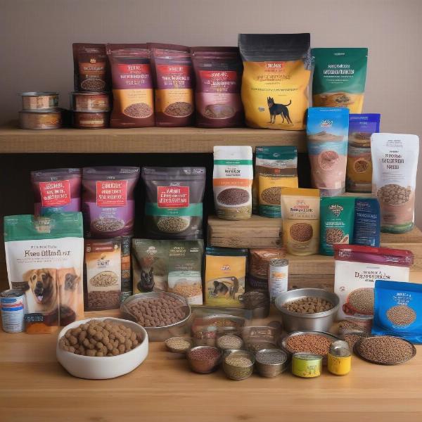 Various types of dog food for a German Shepherd