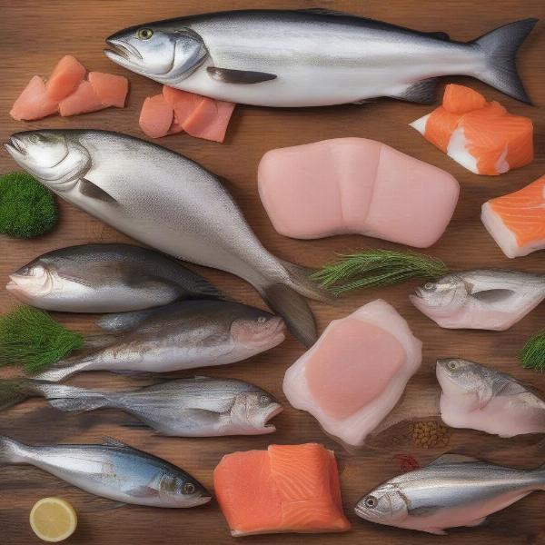 Various types of fish commonly used in dog food