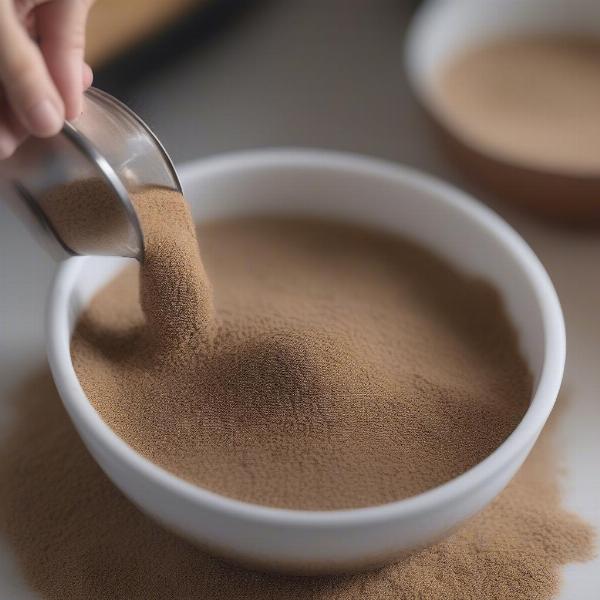 Dinovite powder being sprinkled onto dog food