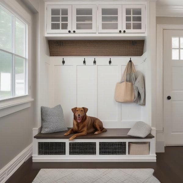 DIY built-in dog crate in the mudroom