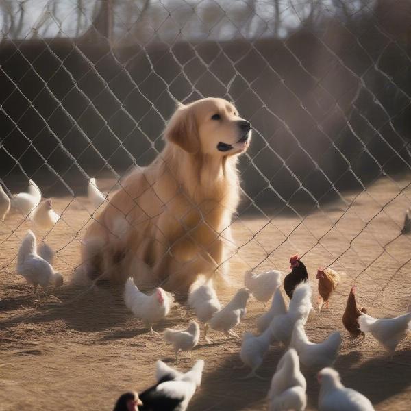 Dog and Chicken Separated by Fence