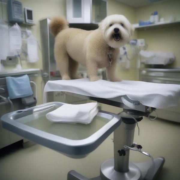 A dog undergoing anal gland removal surgery.