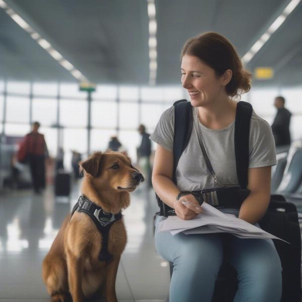 Dog at the airport with its owner