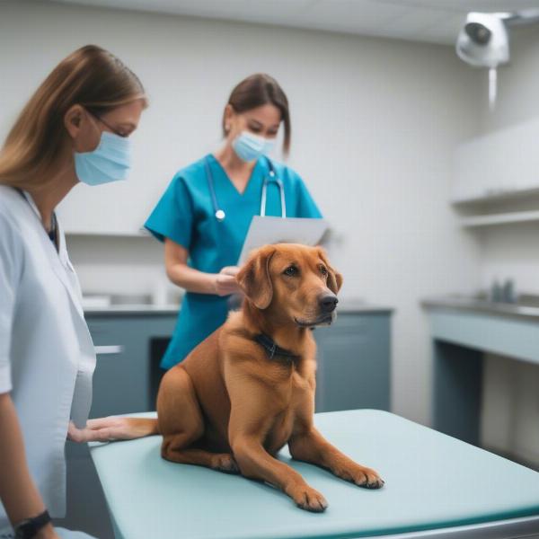 Dog getting a check-up at the vet