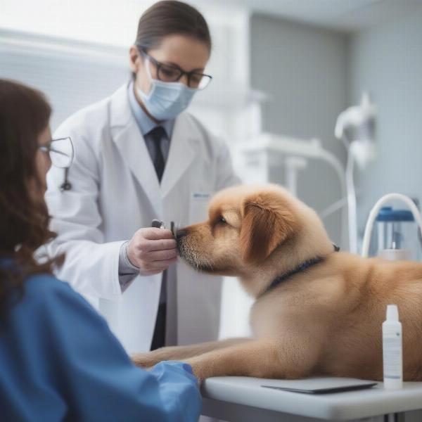 Dog at vet checkup