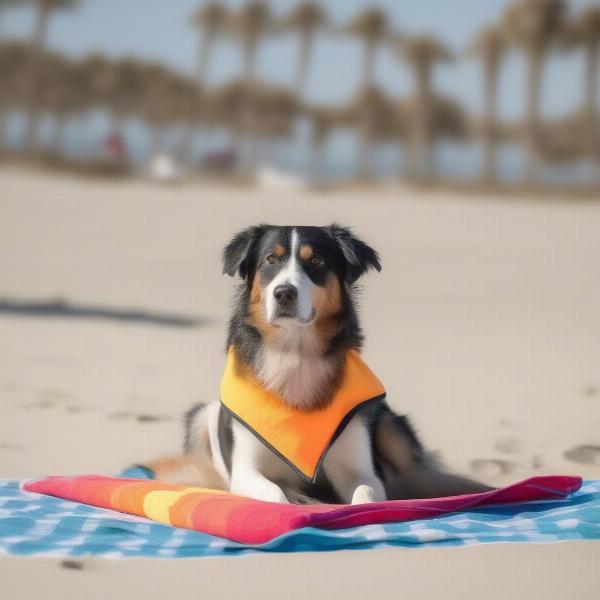 Dog beach umbrella providing shade