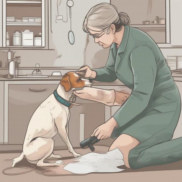 Veterinarian checking a dog for fleas and worms