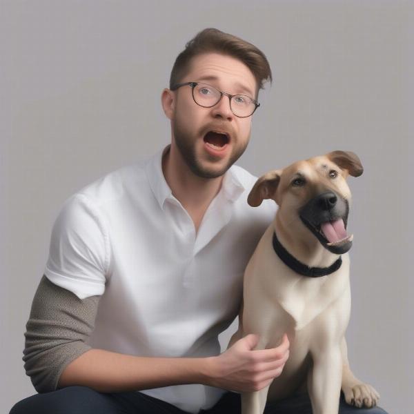 Dog being trained not to lick