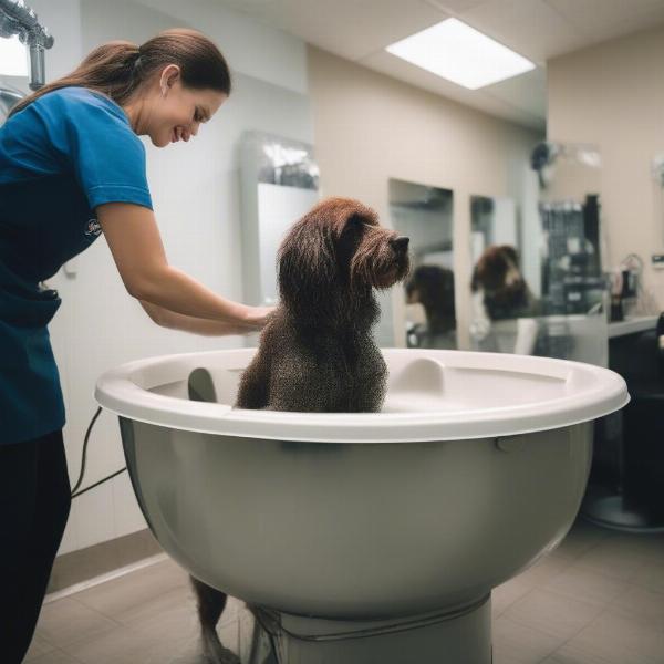 Dog Being Washed at a Grooming Salon in Calgary