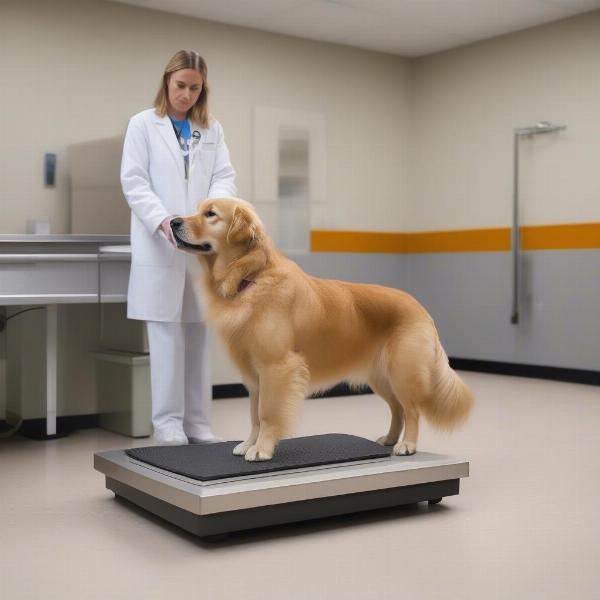 Dog Being Weighed on a Platform Scale