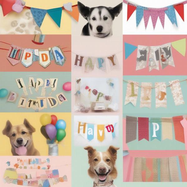 Dog birthday banner ideas with various designs and themes