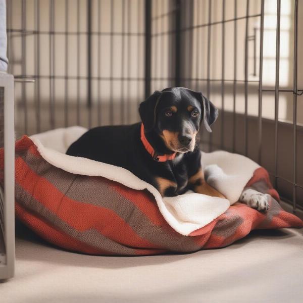 Dog Relaxing in a Comfortable Boarding Kennel