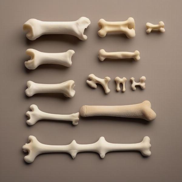 Comparing different sizes of dog bones to highlight the importance of choosing the correct size based on the dog's breed and chewing strength.