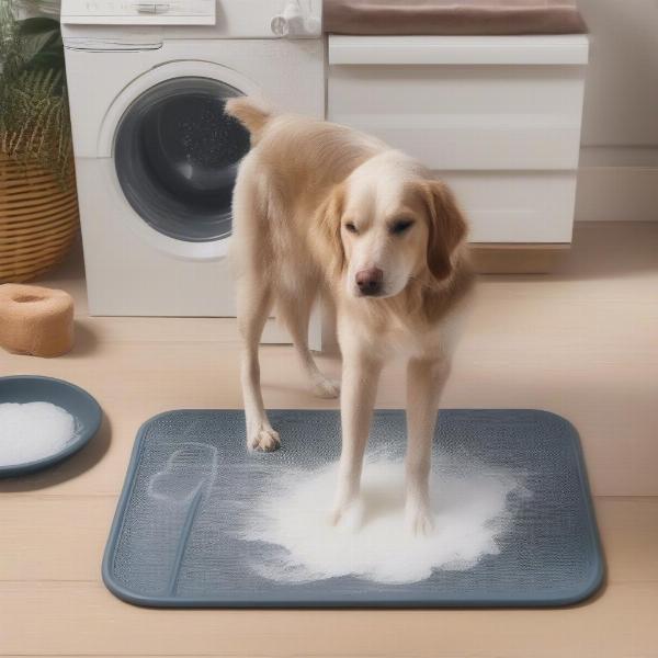 Cleaning a dog bowl mat