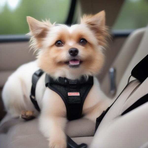 Dog car harness with seatbelt attachment