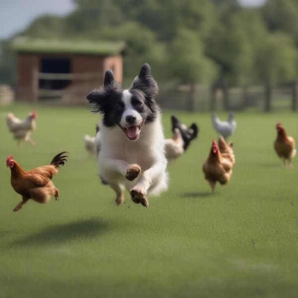 Dog chasing chickens