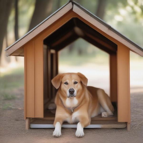 A dog relaxing in a climate-controlled dog house