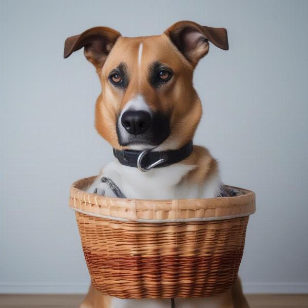 Dog comfortably wearing a basket muzzle