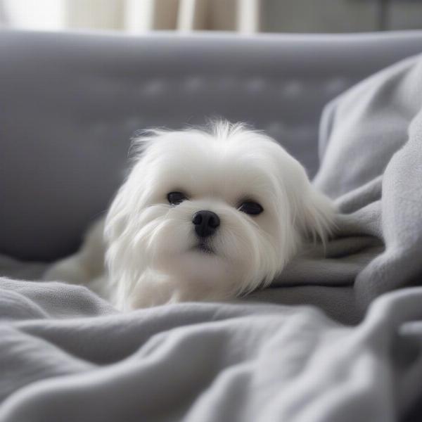 Dog cuddled up in a blanket