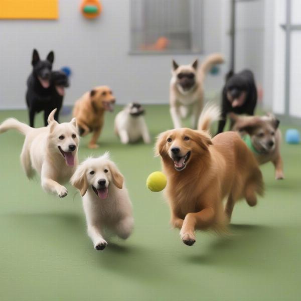 Dogs playing together at a dog daycare in Boca Raton