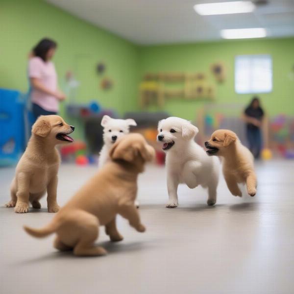 Happy puppies playing at a dog daycare in Oakville