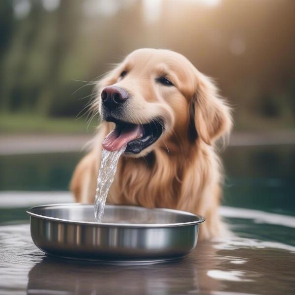 Dog drinking fresh water