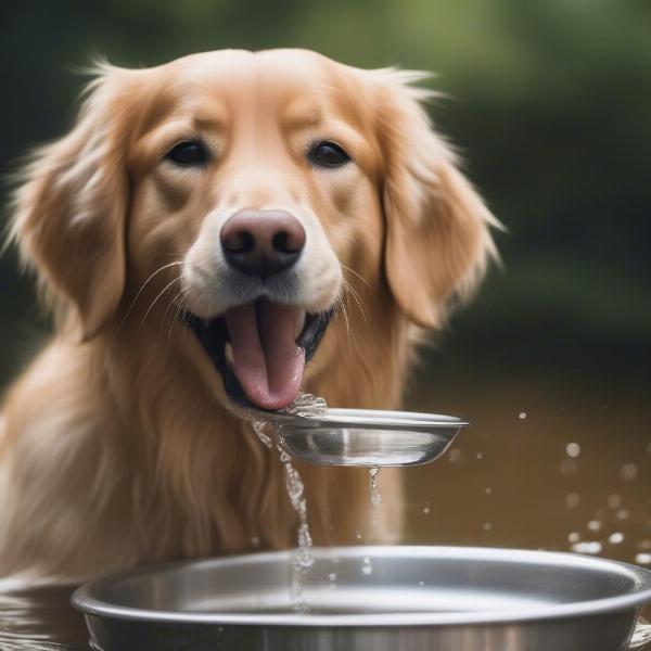 A dog drinking water from a bowl