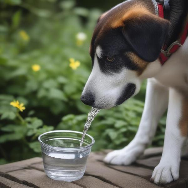 A dog drinking water infused with lemon balm