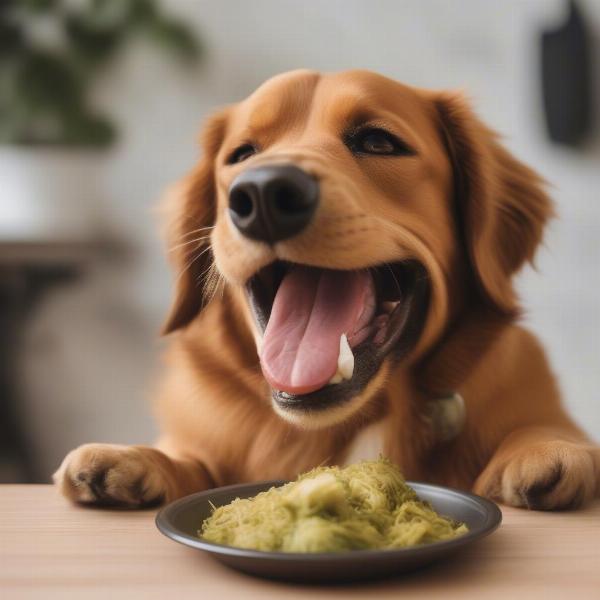 Dog Enjoying Brussel Sprout and Sweet Potato Mash