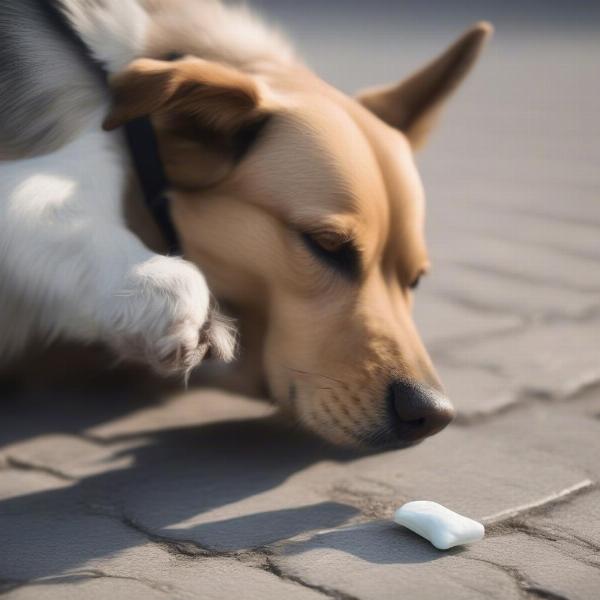 Dog eating chewed gum