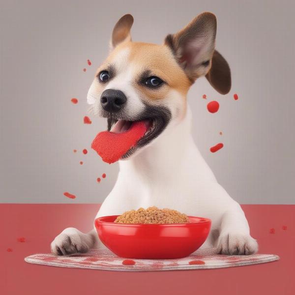 Dog Eating from Red Bowl