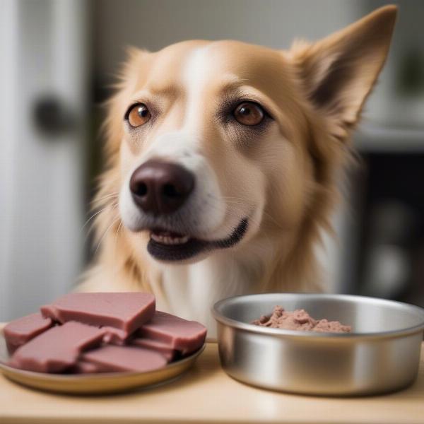 Dog Eating Liver Pate from a Bowl