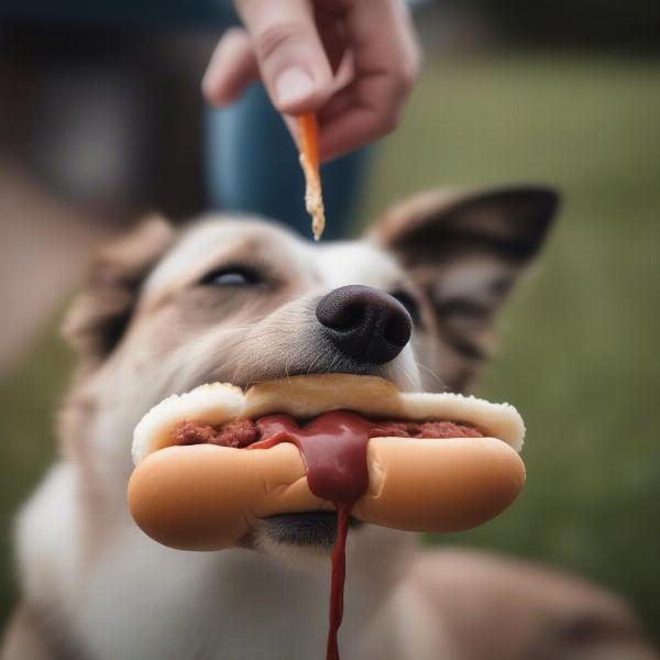 Dog Eating Venison Hot Dog