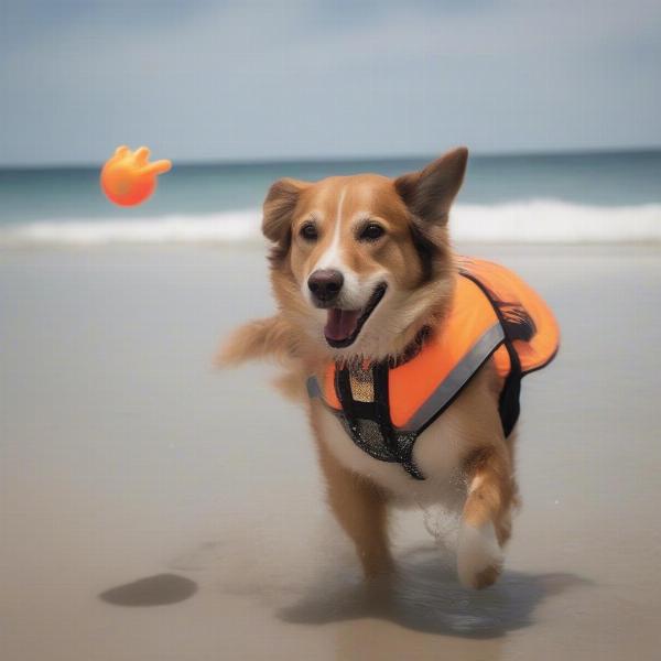 Dog Enjoying the Beach with Owner