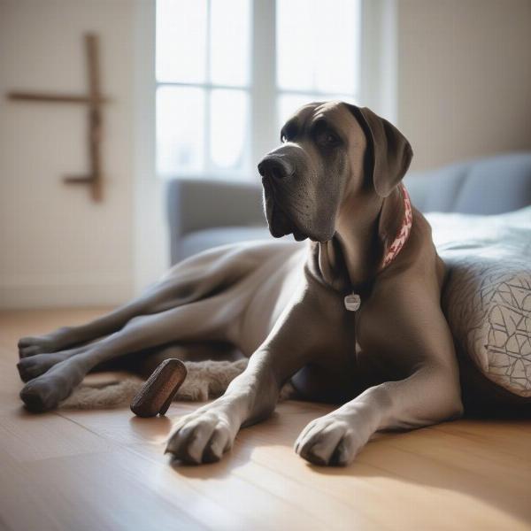 Dog Enjoying Chew Bone Indoors