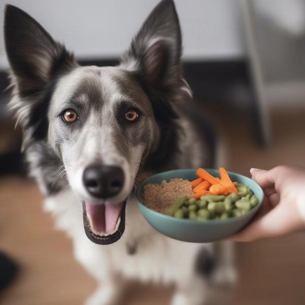 Dog Enjoying a Raw Food Meal