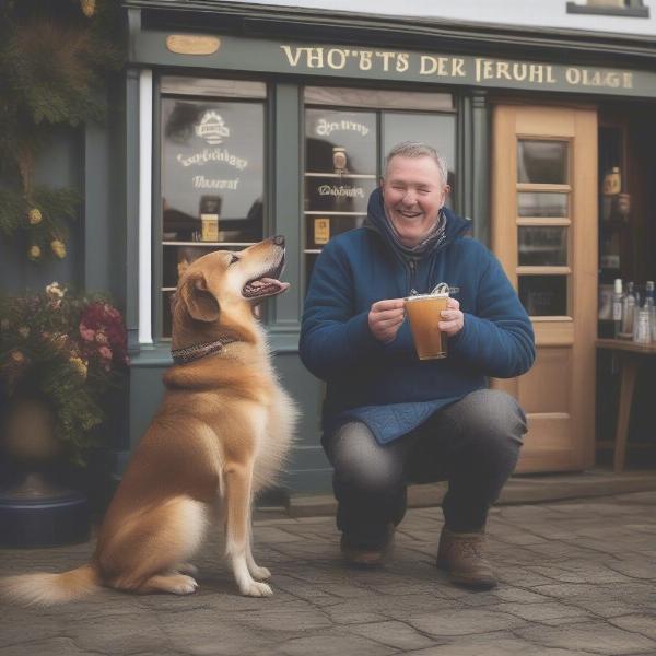 A dog enjoying a treat at a dog-friendly pub in Anglesey.