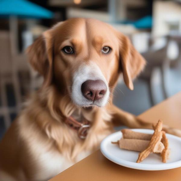 Dog enjoying a treat at a Destin restaurant