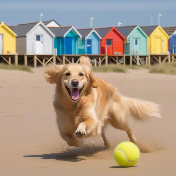 Dog enjoying the sandy beach at Wells-next-the-Sea