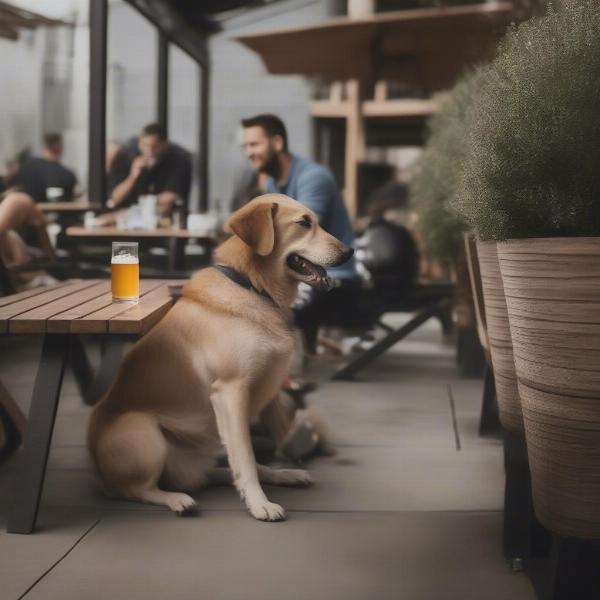 Dog enjoying a brewery patio with its owner