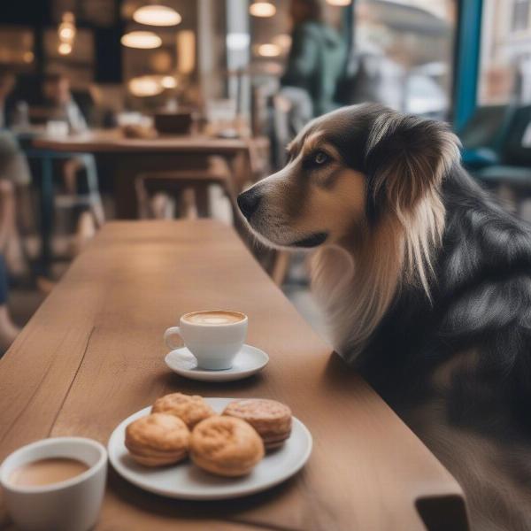 Dog-friendly cafes in Brighton serving coffee and treats with dogs resting near their owners.