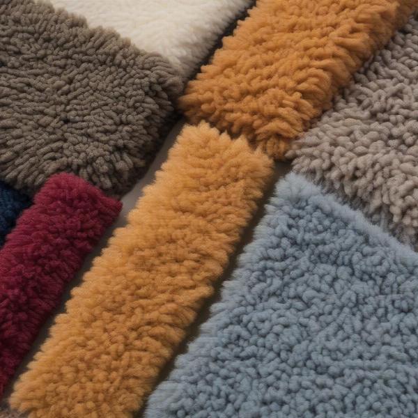 Dog-friendly carpet samples showing different textures and pile heights.