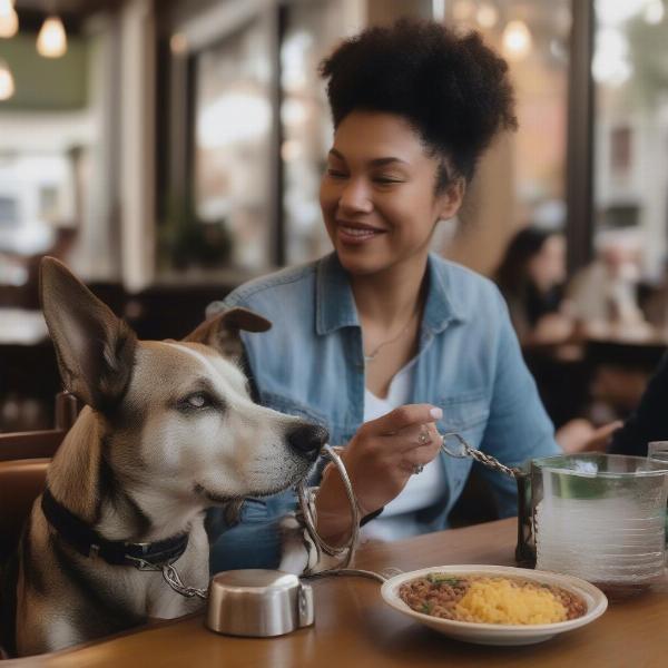 Dog and Owner Dining Responsibly in Savannah