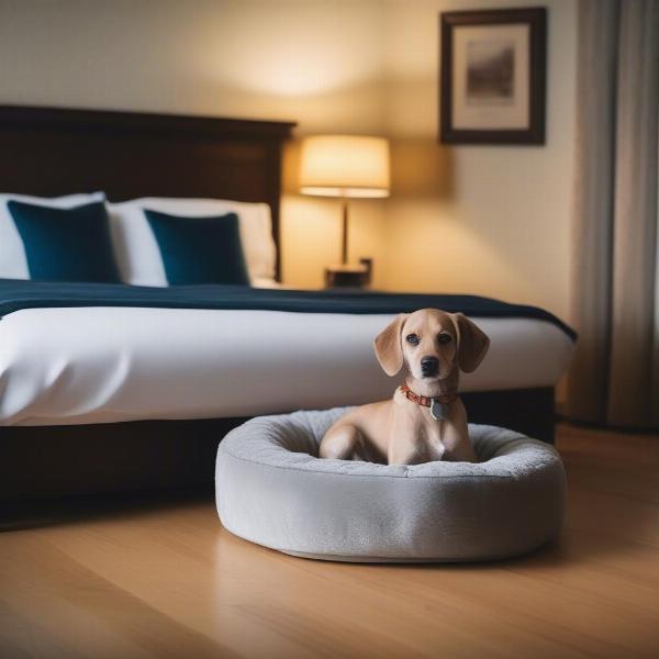 Dog-friendly hotel room in Kilkenny with a comfortable dog bed and water bowl.