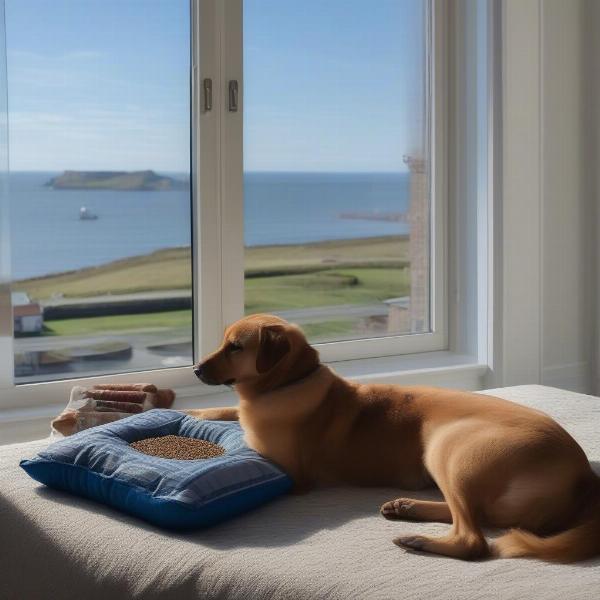 Dog-friendly hotel room in Whitby with a comfortable bed for the dog and welcome treats.