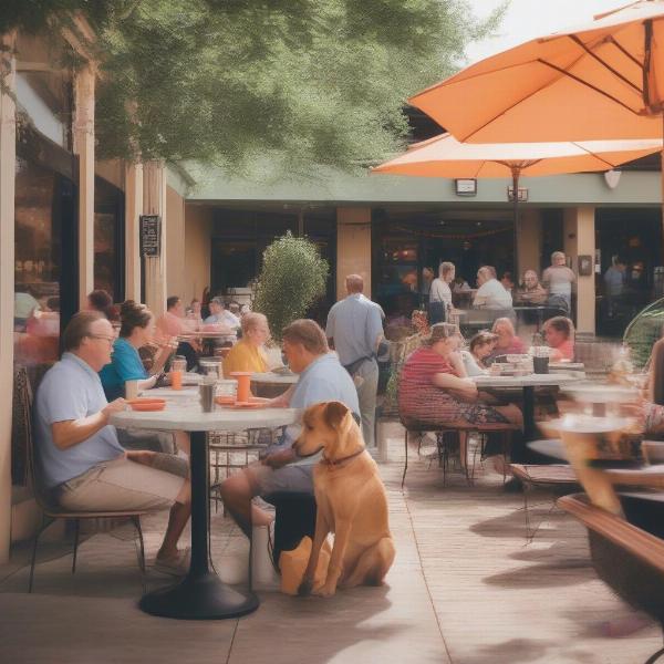 Dog-friendly patio in Houston with a dog enjoying a treat