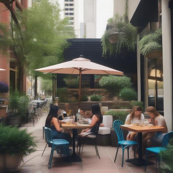 Dog-friendly patio in Houston with a dog resting under a table.