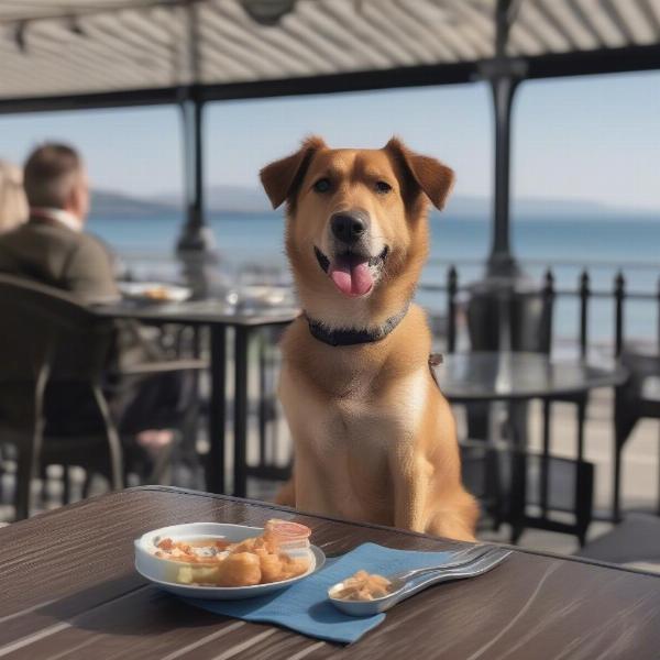 Dog-friendly patio in Llandudno with a view of the sea